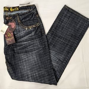 Vintage Y2K Attitude Gold Size 32 Dark Indigo Blue Denim Brooklyn Fit NWT Jeans